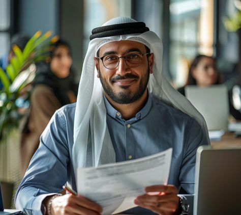 man-sits-desk-with-laptop-paper-his-hand (1)